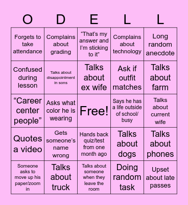 ODELL Bingo Card