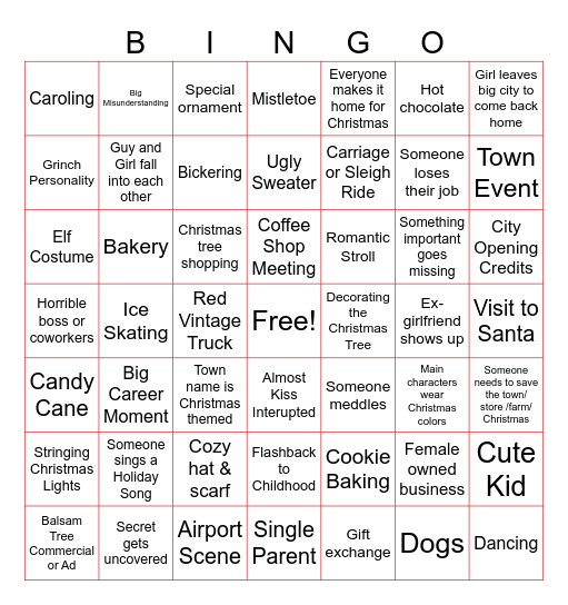 Hallmark Movie Bingo Card