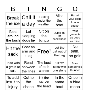 Fun with Idioms Bingo Card