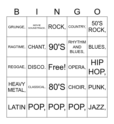 MUSIC GENRE Bingo Card