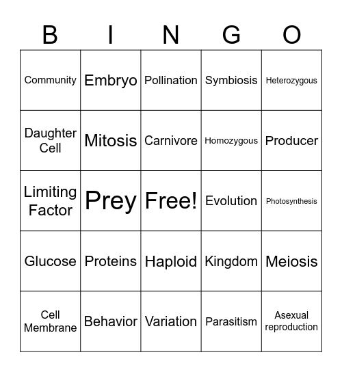Regents Review Bingo Card