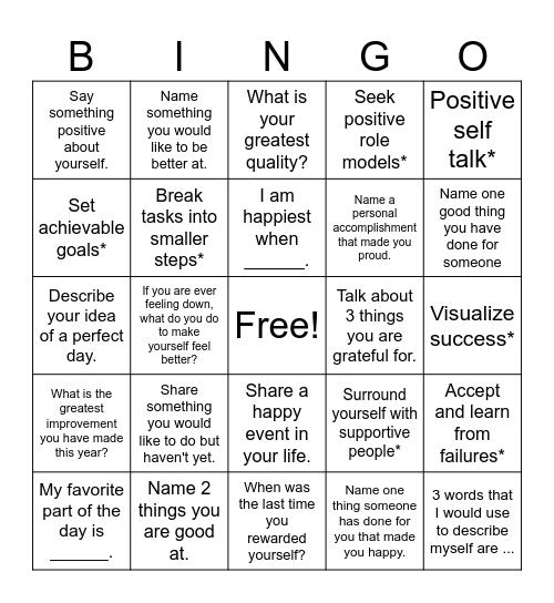 Self-Efficacy Bingo! Bingo Card