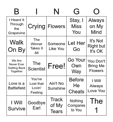 Break Up Bingo Card