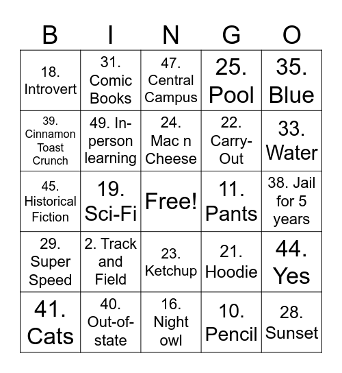 Untitled Bingo Card