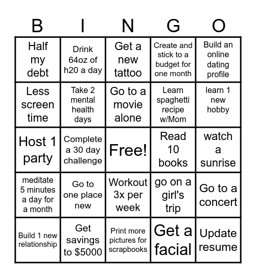 Jordan's 2025 Bingo Card