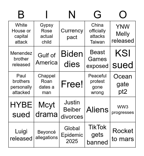 2025 Bingo Card