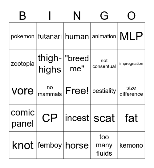 e621 Bingo Card