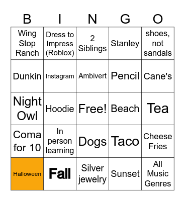 Untitled Bingo Card