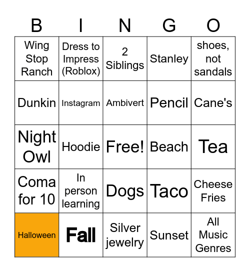 Untitled Bingo Card