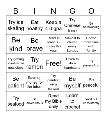 Emma Parn - New Years Resolutions Bingo Card