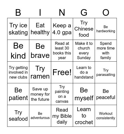 Emma Parn - New Years Resolutions Bingo Card