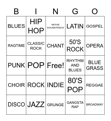 MUSIC GENRE Bingo Card