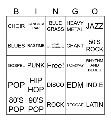 MUSIC GENRE Bingo Card