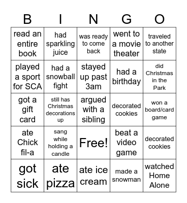 Find someone who (Christmas break edition) Bingo Card