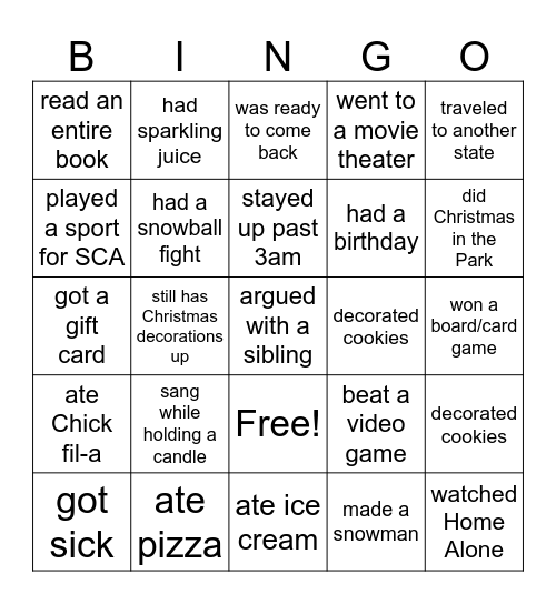 Find someone who (Christmas break edition) Bingo Card