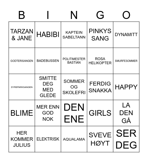 Barnemusikk bingo Card