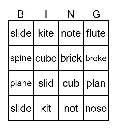 cvc and v-e Bingo Card