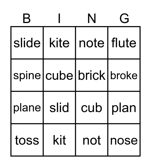 cvc and v-e Bingo Card