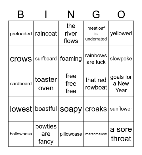 "O" teams:  oa, ow Bingo Card