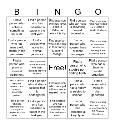 PAG Conference Mentorship Program Bingo Card
