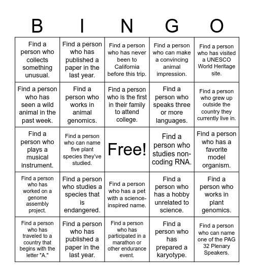 PAG Conference Mentorship Program Bingo Card