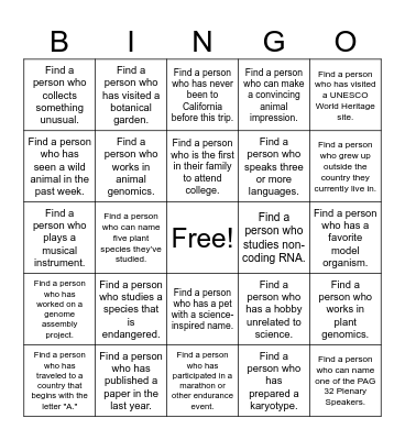 PAG Conference Mentorship Program Bingo Card