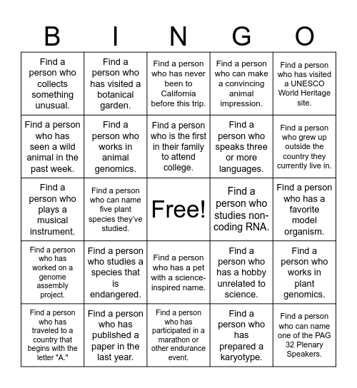 PAG Conference Mentorship Program Bingo Card