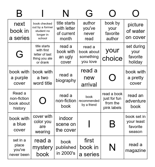 Roll the Dice Library Challenge Bingo Card