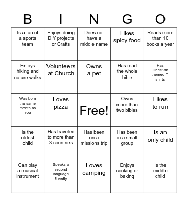 Find a friend who Bingo Card