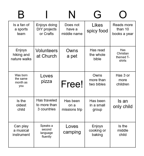 Find a friend who Bingo Card