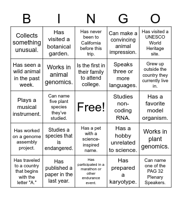 PAG Conference Mentorship Program Bingo Card
