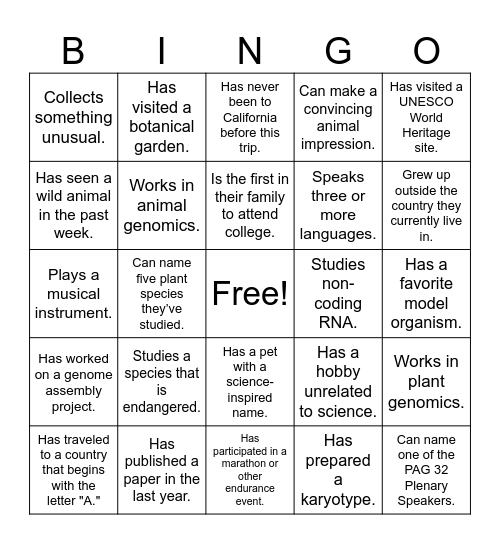 PAG Conference Mentorship Program Bingo Card