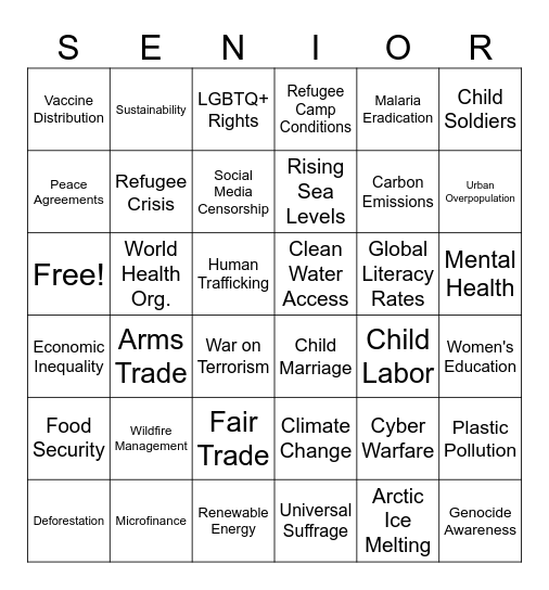 Global Issues Bingo Card
