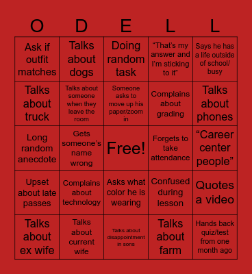 ODELL Bingo Card