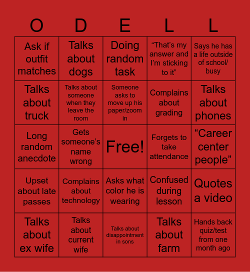 ODELL Bingo Card