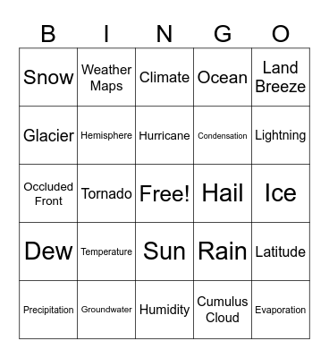 Weather Review Bingo Card