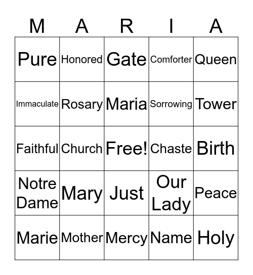 Feast of Our Lady Bingo Card
