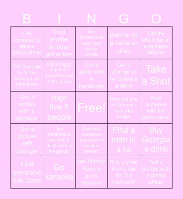 Georgia's Bar Bingo Card