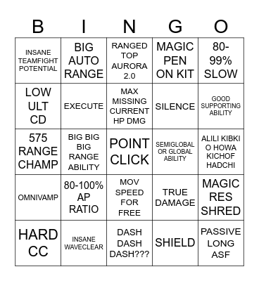 NEW CHAMP Bingo Card