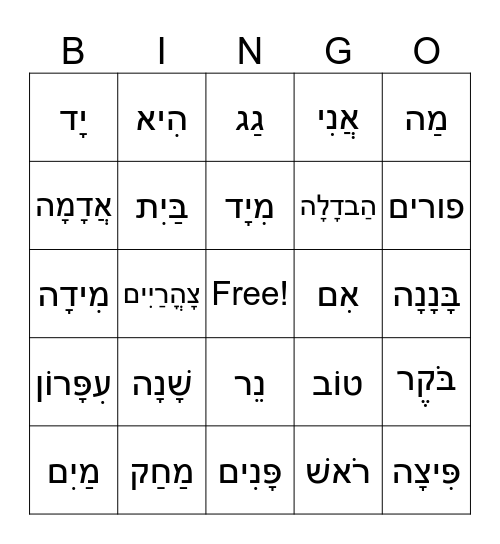 Lesson 1-7 Word Review Bingo Card