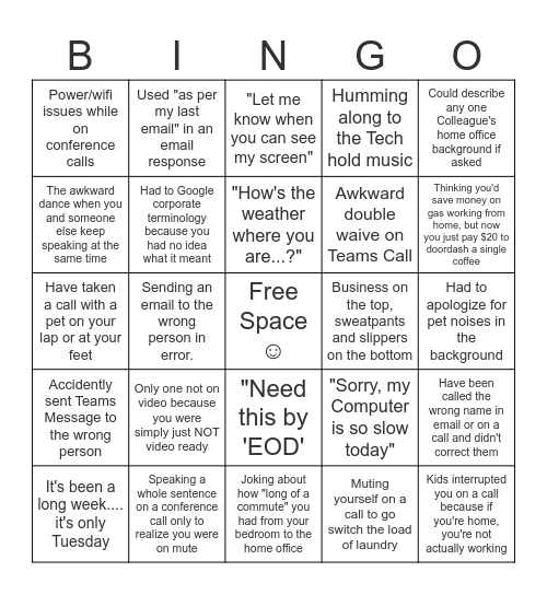 work work work work work! Bingo Card