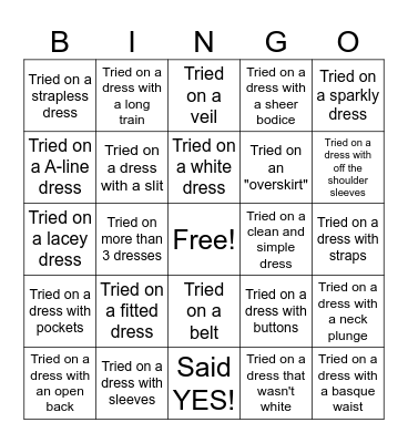 Bridal Bingo Card