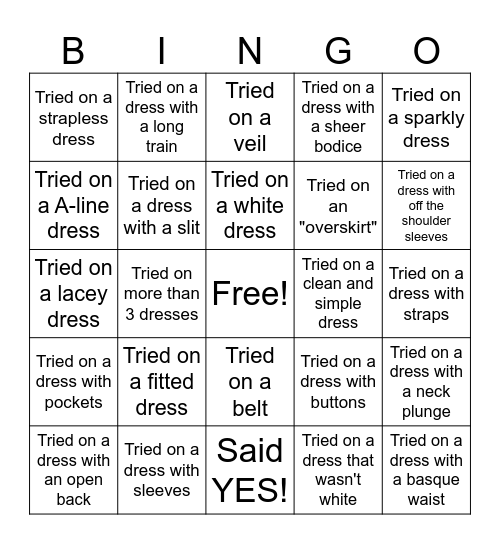 Bridal Bingo Card