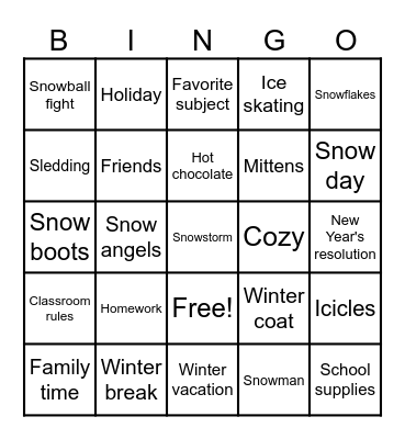 Winter themed back to school! Bingo Card