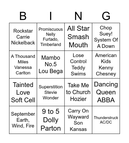 Music Bingo v2 Bingo Card