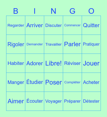 -“ER” Verbs Bingo Card