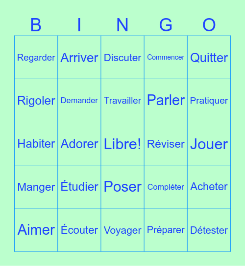 -“ER” Verbs Bingo Card