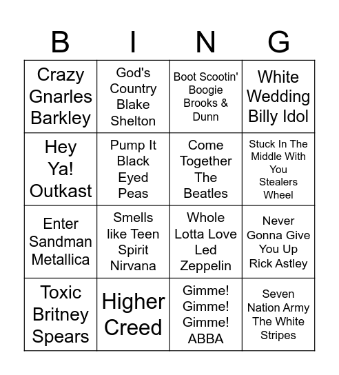 Music Bingo v3 Bingo Card