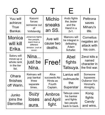 TYBW Bingo Card Bingo Card