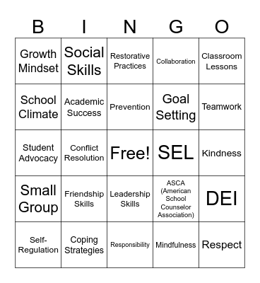 National School Counseling Week Bingo Card